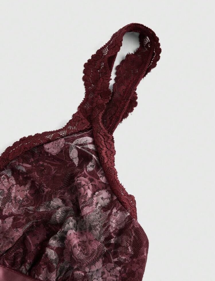 Dekolte Askılı Floral Kurdeleli Victorian Bluz - Kırmızı