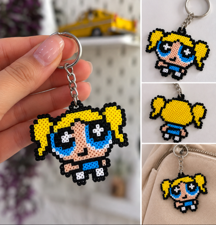 Powerpuff Girls Bubbles Hama Boncuk Anahtarlık – El Yapımı