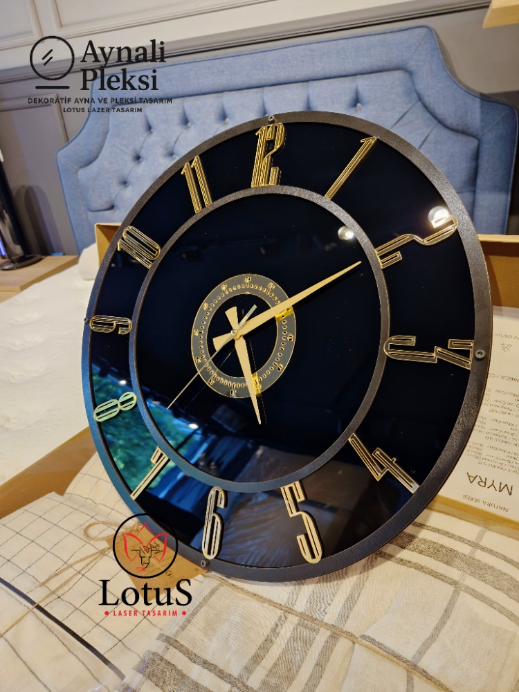 Dekoratif Duvar Saati – Modern Siyah Gold Türkçe Rakamlı 50 / 60 / 70/ cm