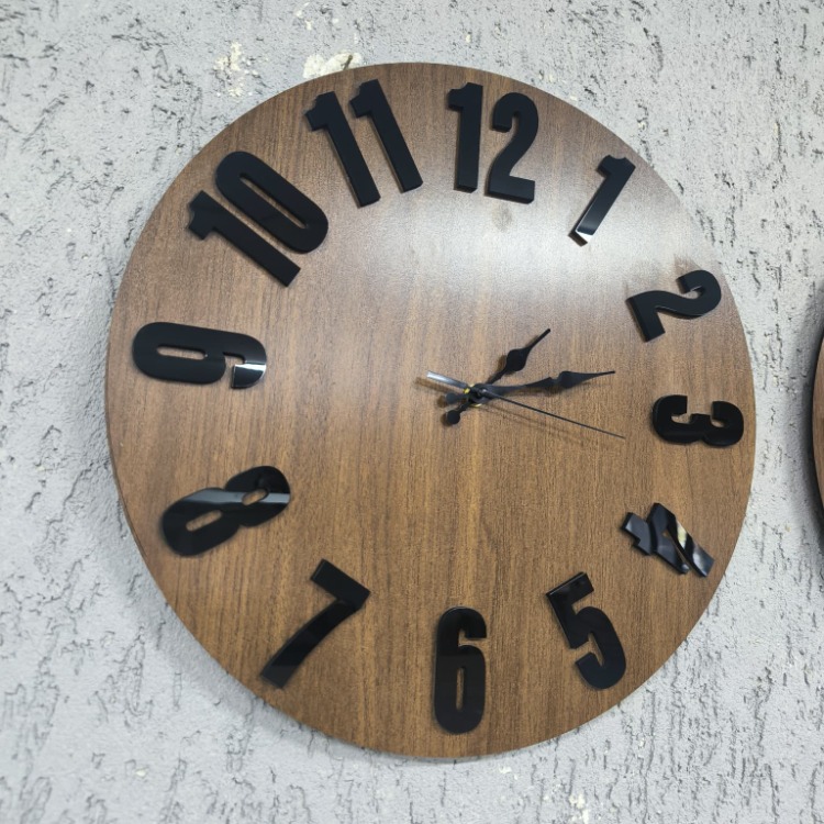 Walnut Black – Ceviz Siyah Aynalı Duvar Saati 40x40 cm, 3D Kabartmalı