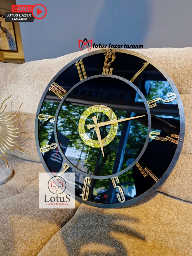 Dekoratif Duvar Saati – Modern Siyah Gold Türkçe Rakamlı 50 / 60 / 70/ cm
