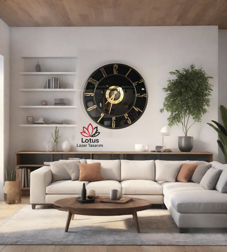 Dekoratif Duvar Saati – Modern Siyah Gold Türkçe Rakamlı 50 / 60 / 70/ cm