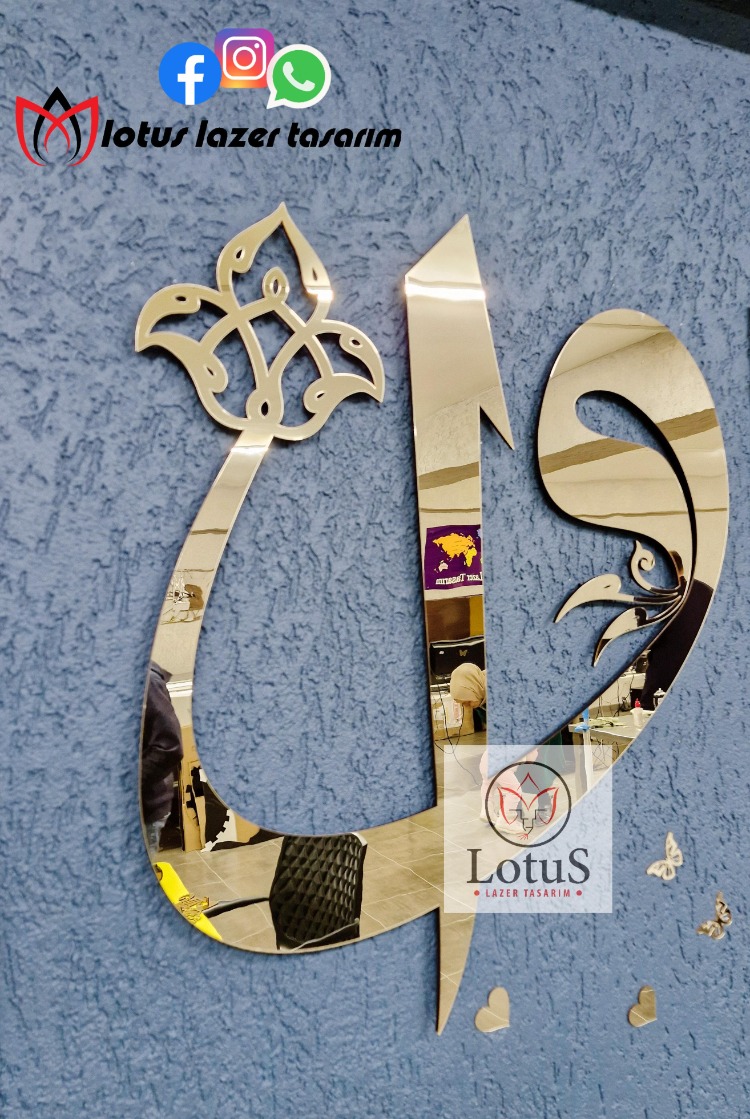 Vav Elif Aynalı Pleksi Duvar Dekoru – Gold Modern İslami Tasarım – 50 / 60 / 70 cm
