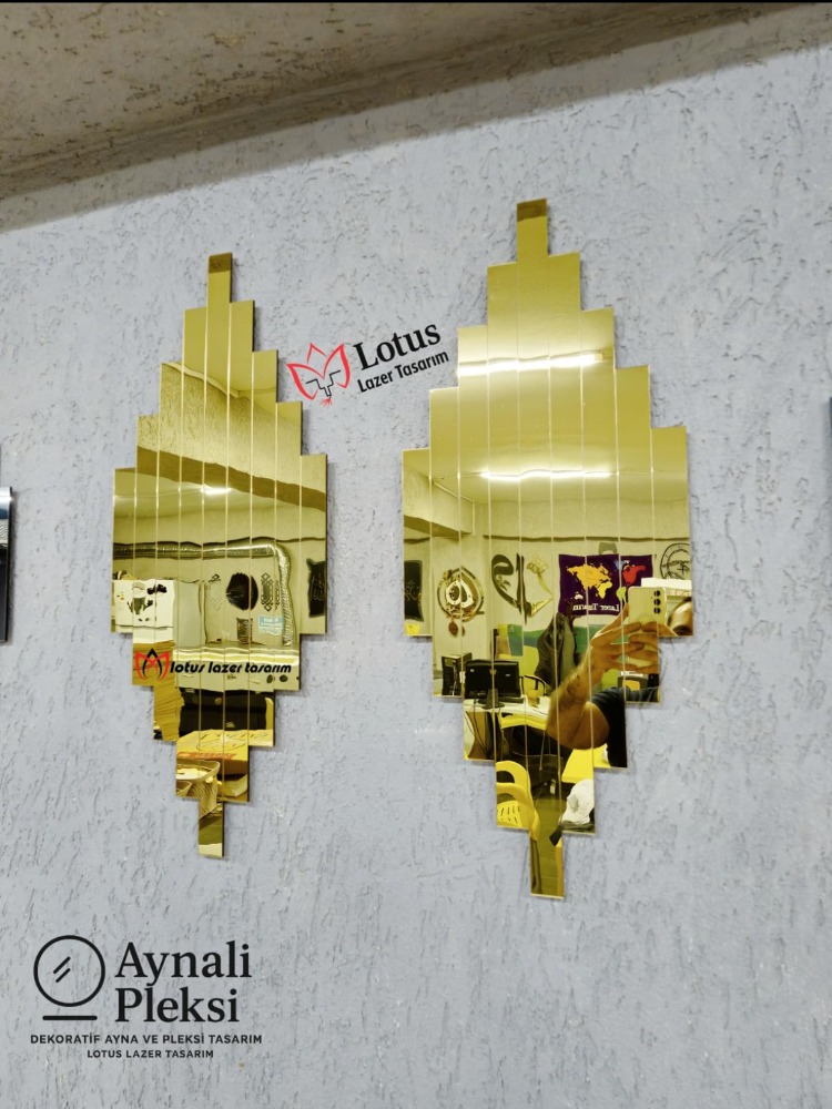 2’li Modern Gold Reflection Set Aynalı Pleksi Duvar Tablosu Lüks Gold Dekoratif Panel