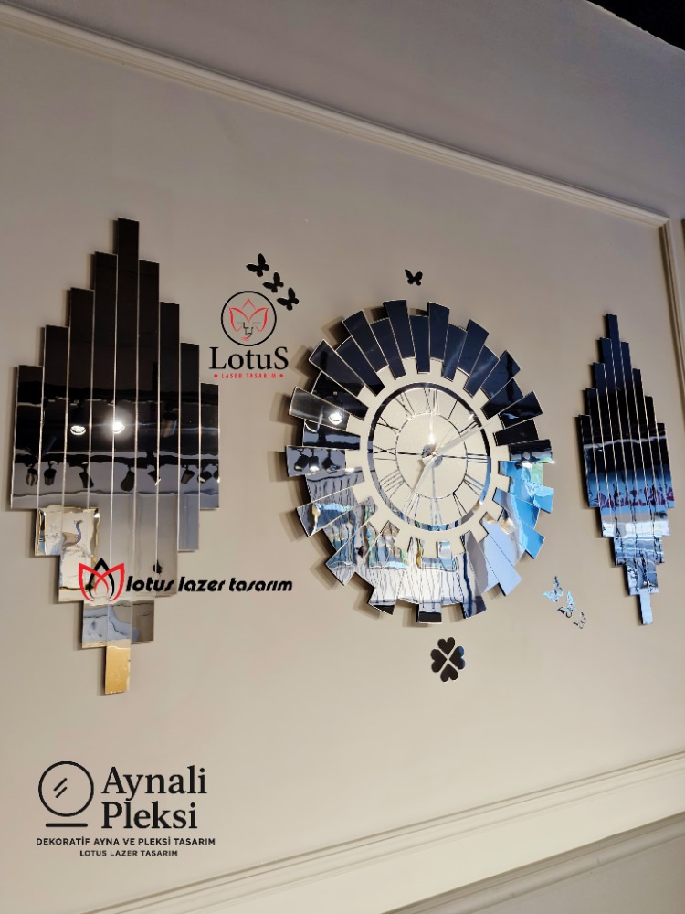 Piyano Model 3’lü Duvar Saati Seti Gümüş Beyaz Roma Rakamlı