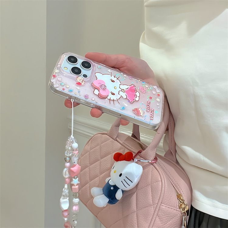 3D Hello kitty Holografik Kılıf + Charm