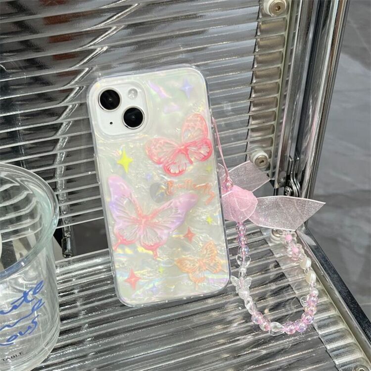 Kelebek Desenli Hologram Kılıf + Charm ip 12/12 Pro