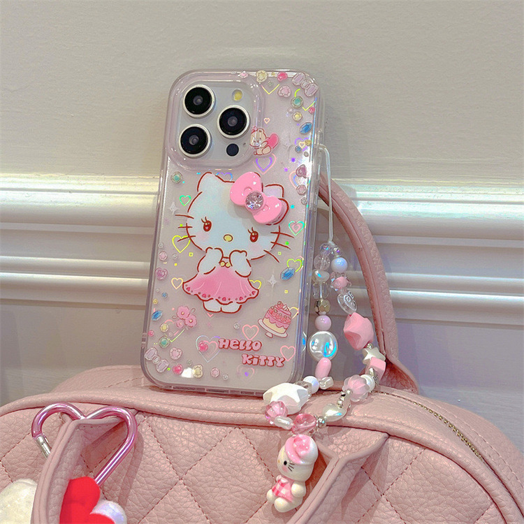 3D Hello kitty Holografik Kılıf + Charm