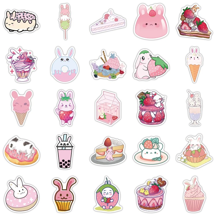 50 Desen Tavşan Tatlı Sevimli Karikatür Su Geçirmez Stickers