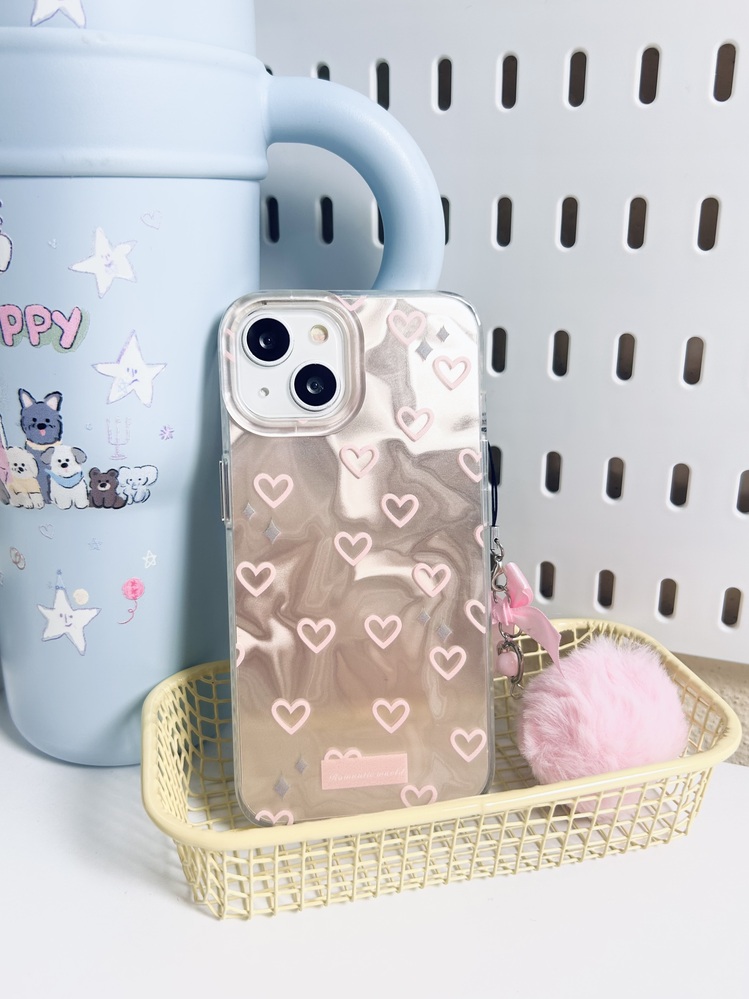 Hologram Kalp Desenli Kilif + Pompom Charm