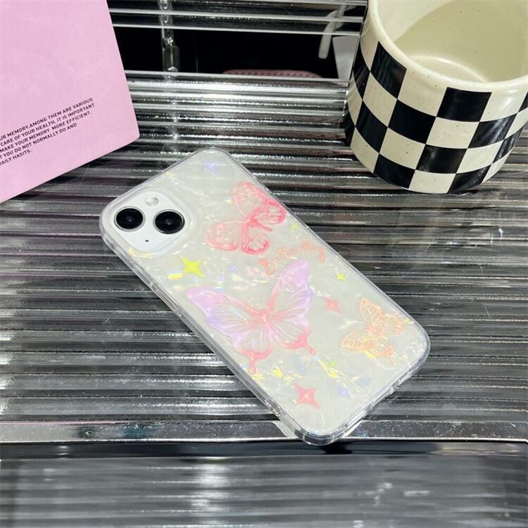 Kelebek Desenli Hologram Kılıf + Charm ip 12/12 Pro