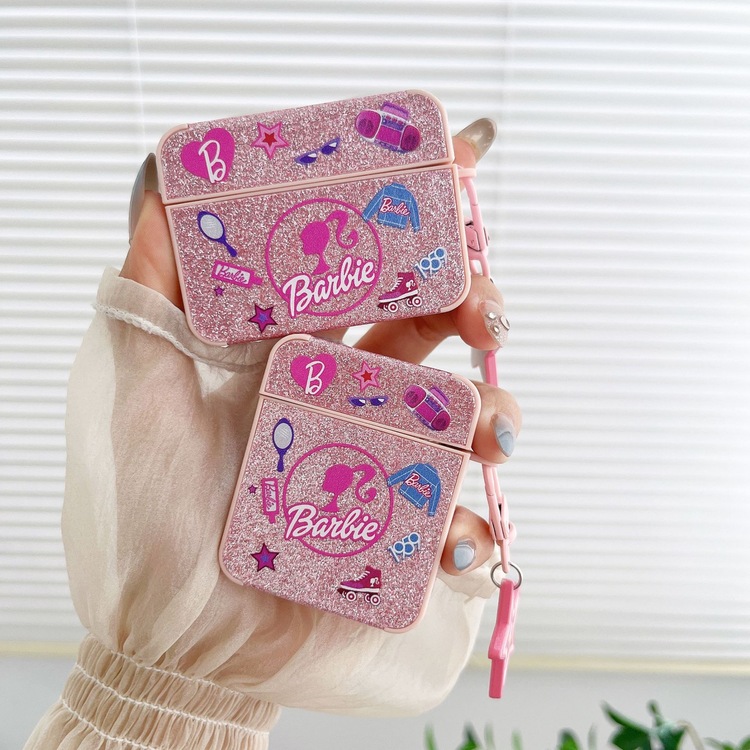 Parlak pembe Barbie uyumlu AirPods Pro2 kılıfı