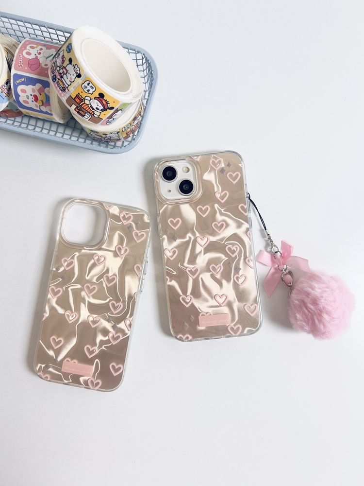 Hologram Kalp Desenli Kilif + Pompom Charm