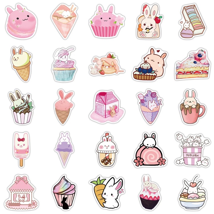 50 Desen Tavşan Tatlı Sevimli Karikatür Su Geçirmez Stickers