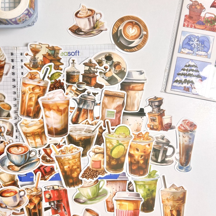 50 Desen Original Kahve Severler Su Geçirmez Stickers
