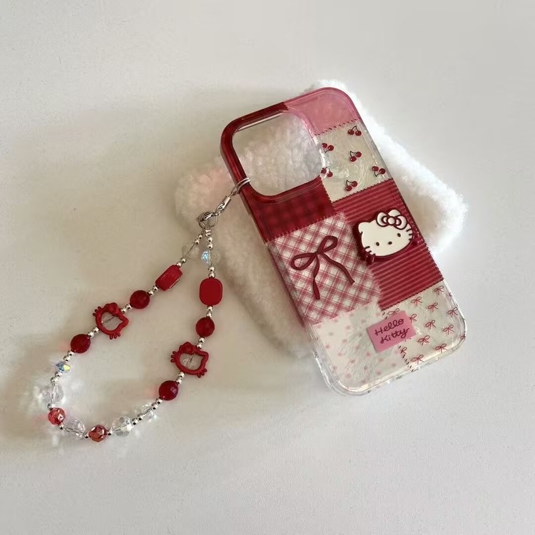 Kırmızı Hello Kitty Telefon Kılıfı Boncuklu Zincirli – Sevimli iPhone Kapağı