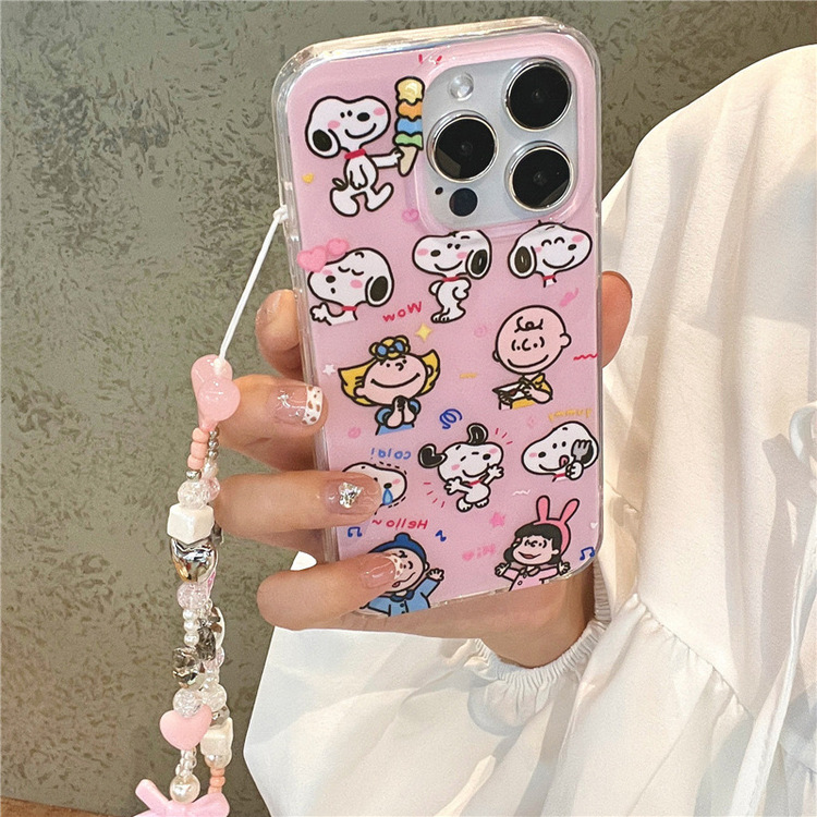 snoopy Karakter Desenli İphone Kılıf + Charm