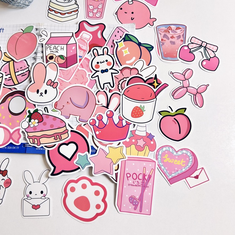 50 Desen Yeni Tasarım Pembe Kız Karikatür Su Geçirmez Stickers
