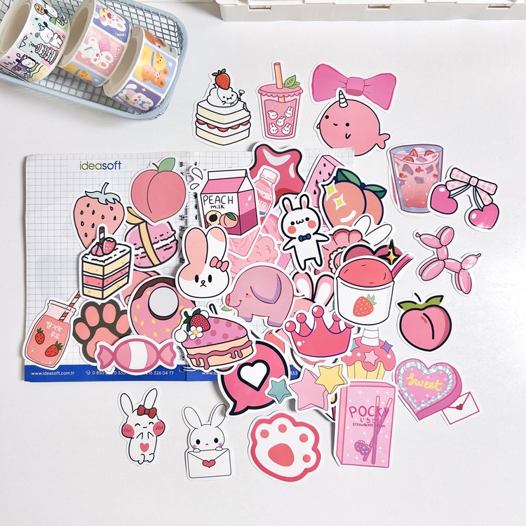 50 Desen Yeni Tasarım Pembe Kız Karikatür Su Geçirmez Stickers