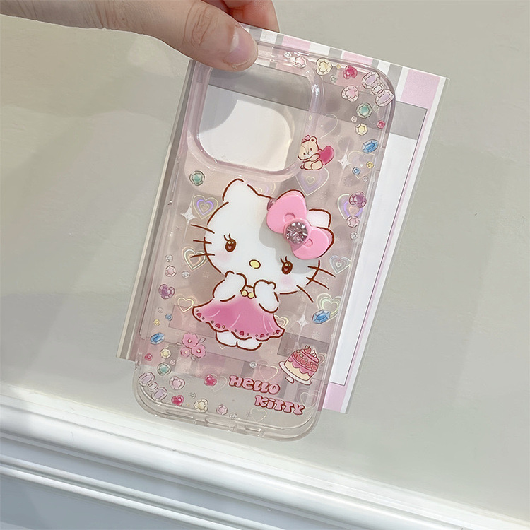 3D Hello kitty Holografik Kılıf + Charm