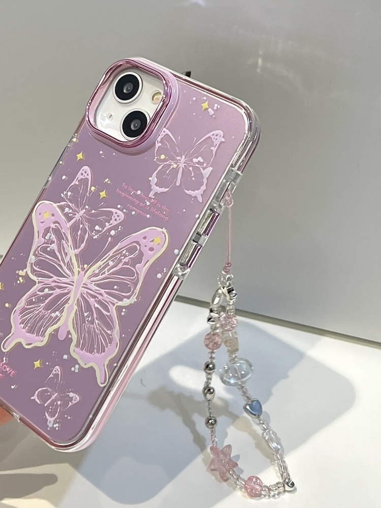 Kelebek Desenli İphone Kılıf + Charm