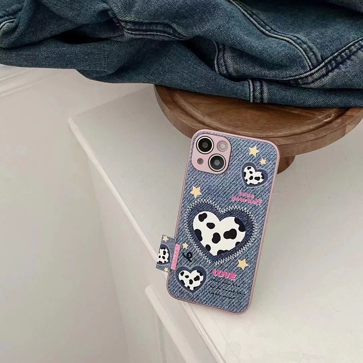 Kovboy Desenli İnek Figürlü Kalpli iPhone 14 PM için