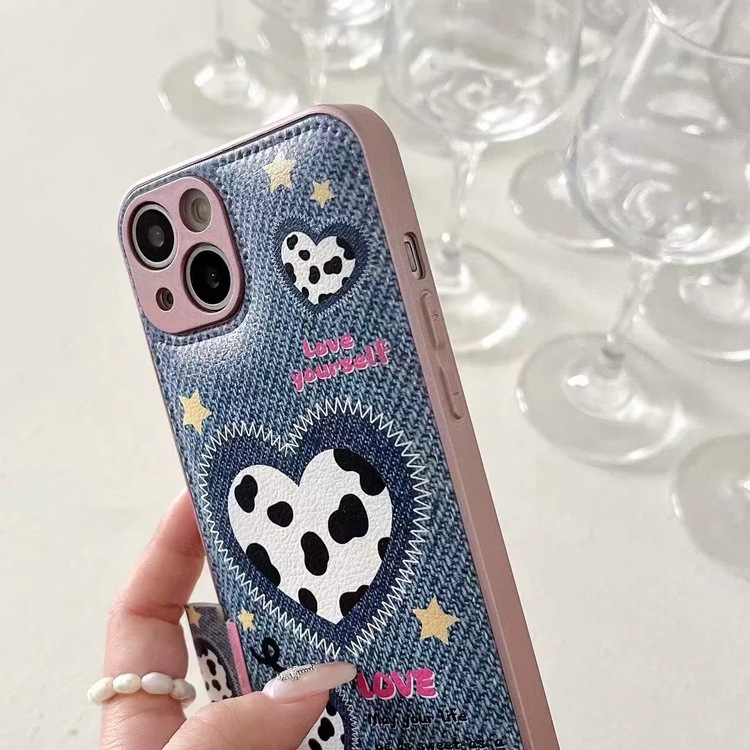 Kovboy Desenli İnek Figürlü Kalpli iPhone 14 PM için