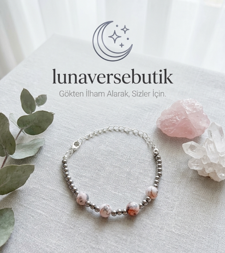 Renkli taşlı gümüş boncuklu bileklik