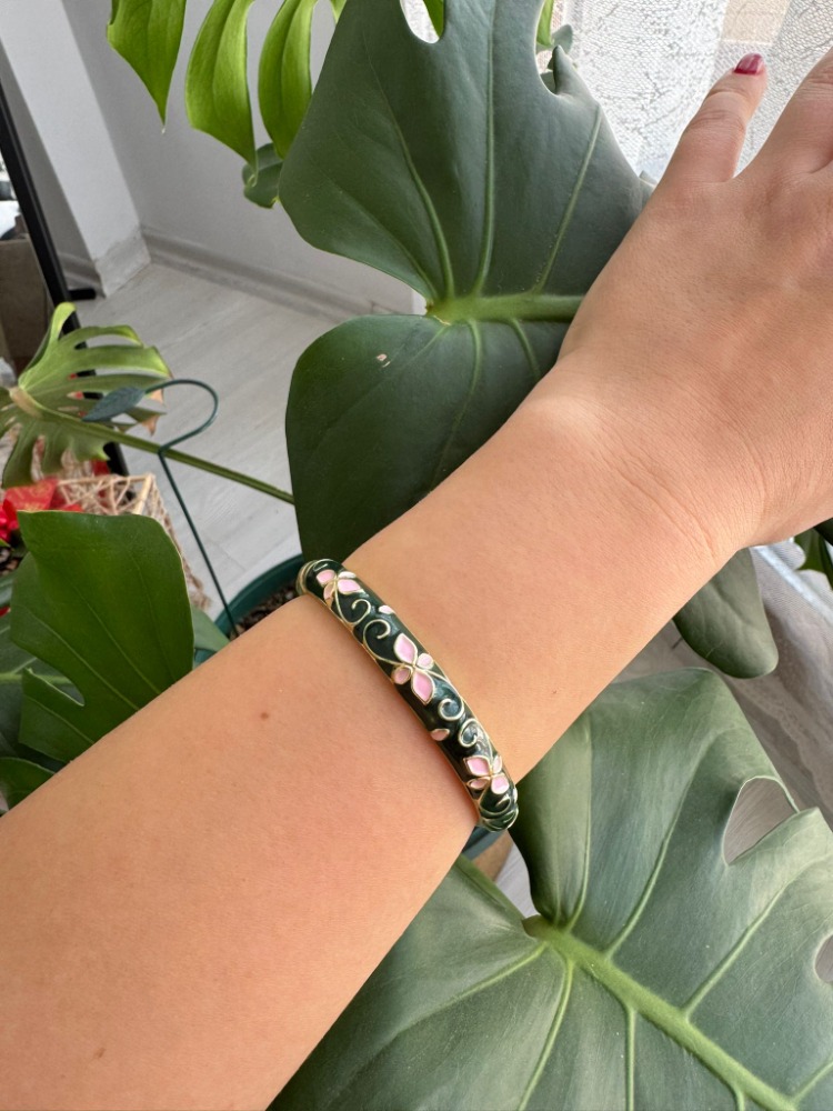 Flora Mineli Bileklik – Pembe Çiçek Desen