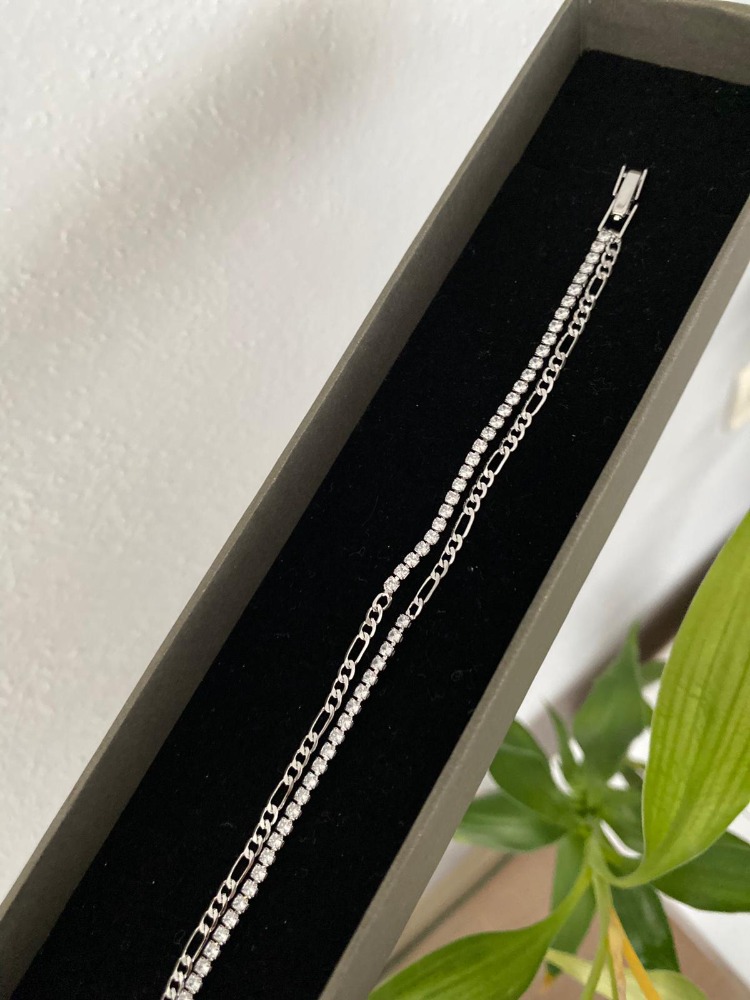 Twin Chain Zirkon Suyolu Çelik Bileklik