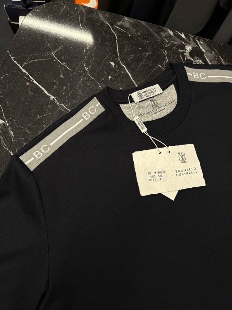 İthal Brunello Cucınelli Omuz Detaylı T-shirt Kırışmayan Kumaş (1987-Koyu Lacivert)