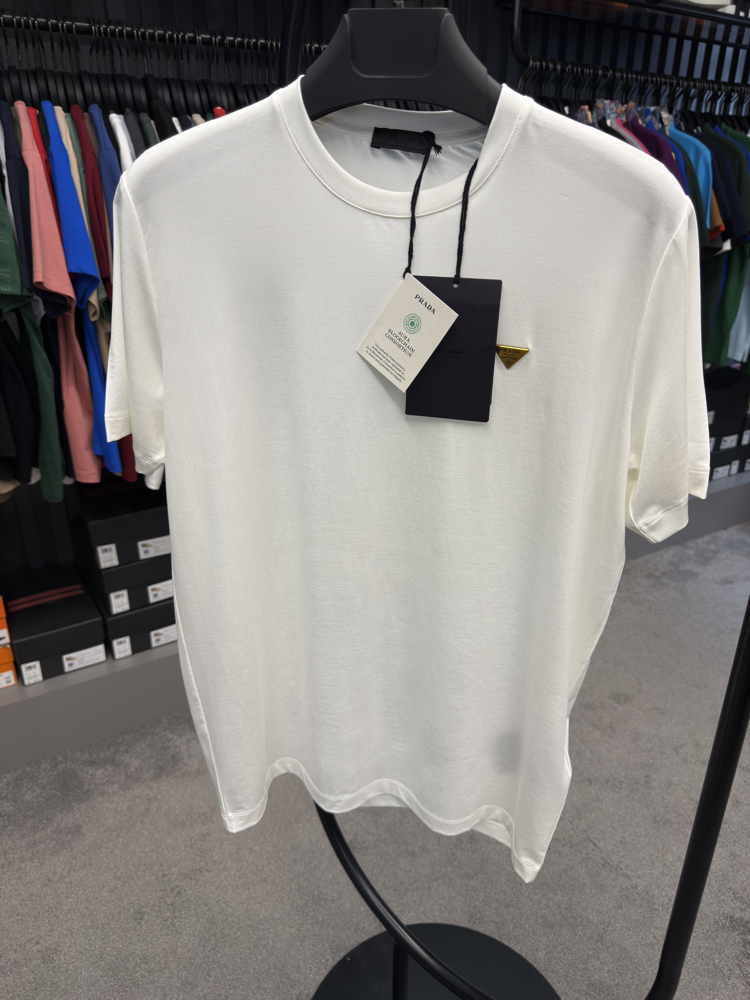 İthal Prada Gold Logo T-shirt Kırışmayan Kumaş (9426-Beyaz)