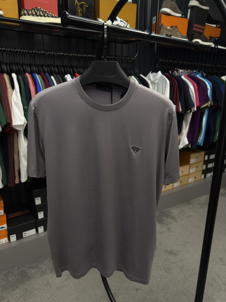 İthal Prada T-shirt Kırışmayan Kumaş (9460-Gri)