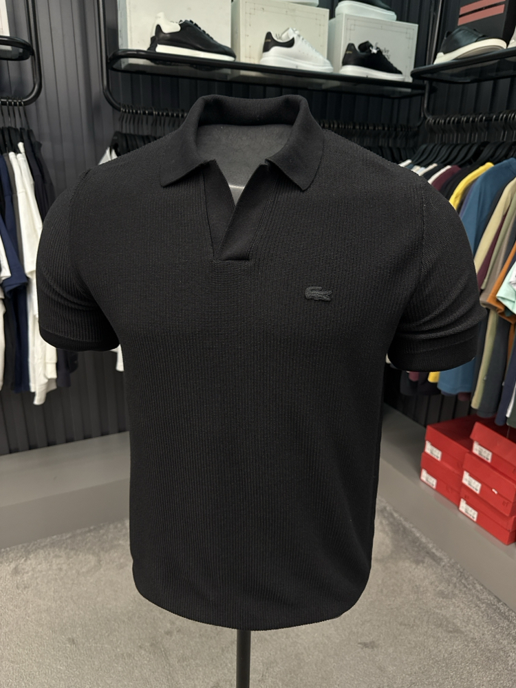 Örme V Triko Polo Yaka (Siyah-33036)