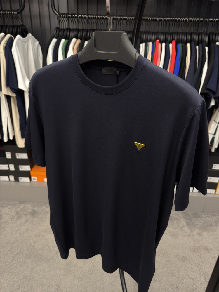 İthal Prada Gold Logo T-shirt Kırışmayan Kumaş (9426-Lacivert)