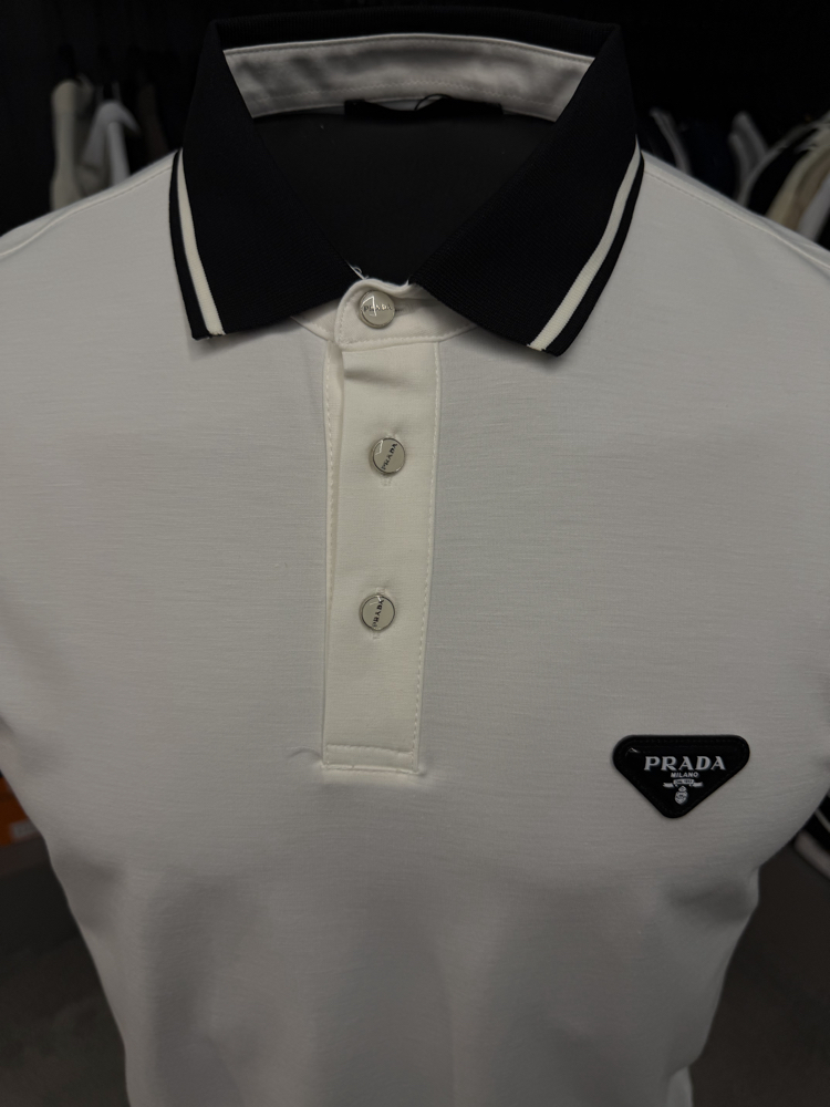 İthal Prada Polo Yaka  Kırışmayan Kumaş (10088-Beyaz)