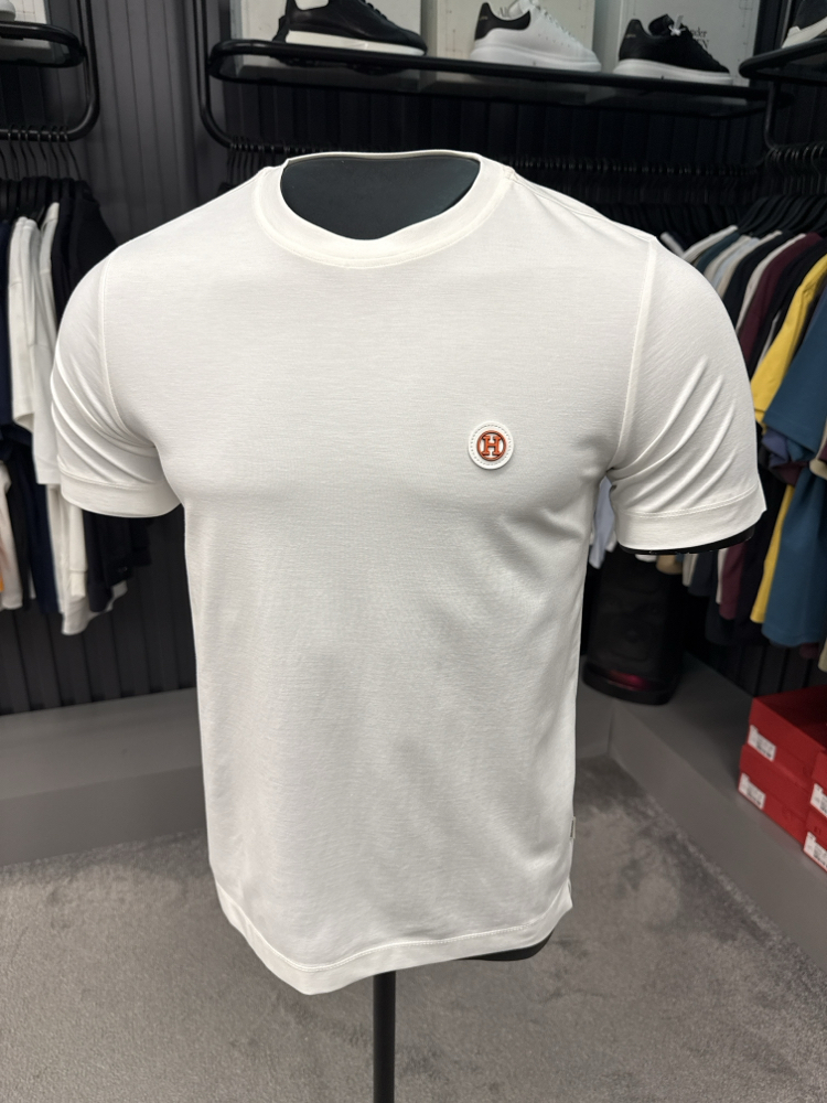 İthal Hermes T-shirt Kırışmayan Kumaş (15054-Beyaz)