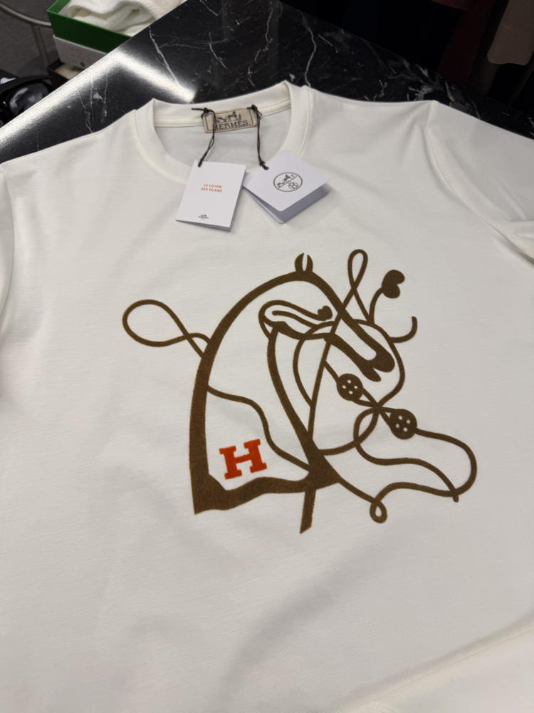 İthal Hermes T-shirt Kırışmayan Kumaş (9448-Beyaz)