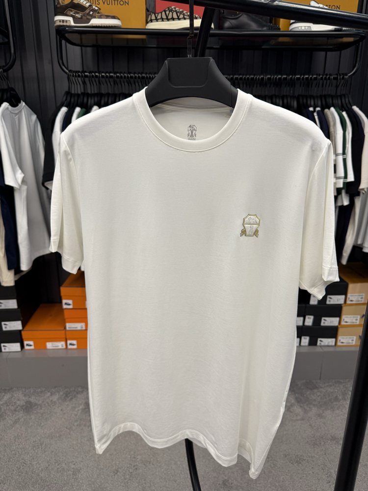 İthal Brunello Cucinelli T-shirt Kırışmayan Kumaş (9462-Beyaz)
