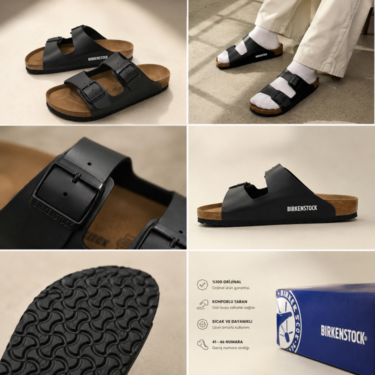 Birkenstock Arizona Deri Çift Toka (Siyah)