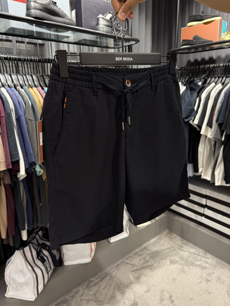 İthal Zegna Ham Keten Şort (6141-Koyu Lacivert)
