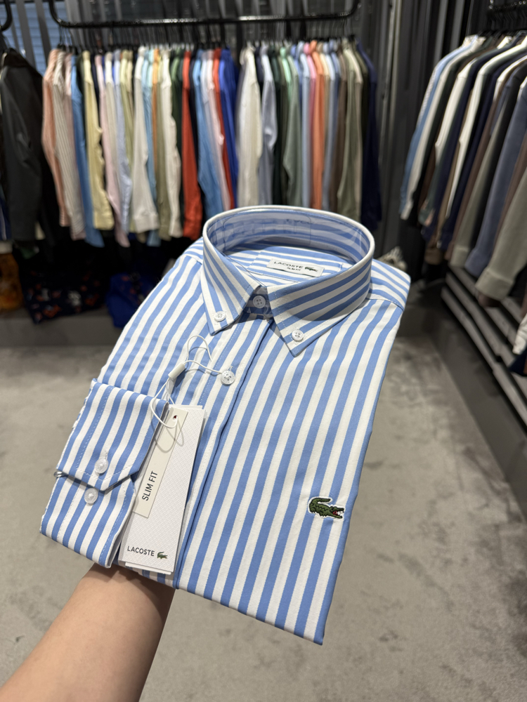 Premium Çizgili Pamuk Kumaş Gömlek (Buz Mavisi--495)