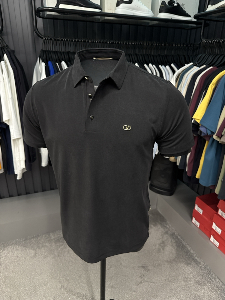 İthal Valentino Polo Yaka  Kırışmayan Kumaş (10067-Siyah)