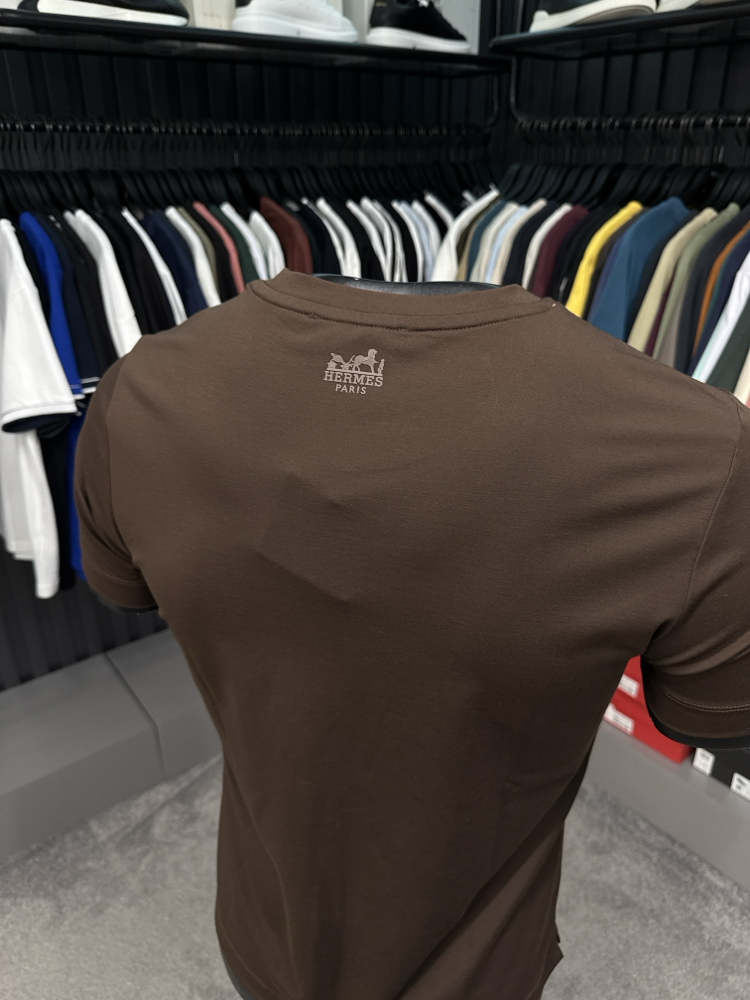 İthal Hermes T-shirt  Kırışmayan Kumaş (15054-Kahverengi)