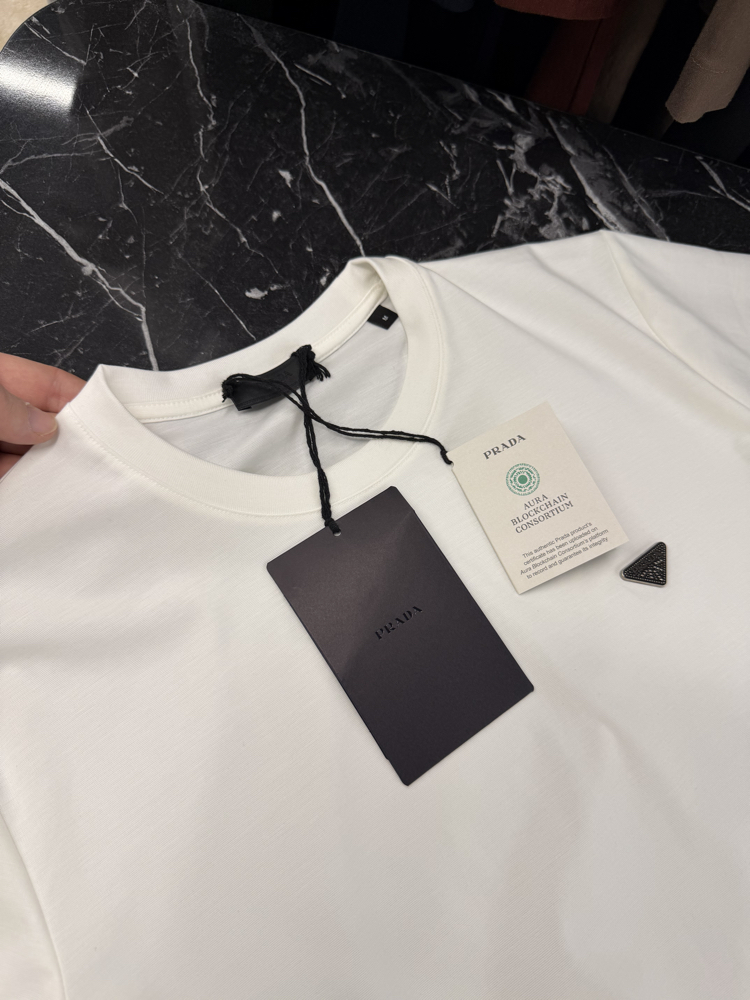 İthal Prada T-shirt Kırışmayan Kumaş (9434-Beyaz)