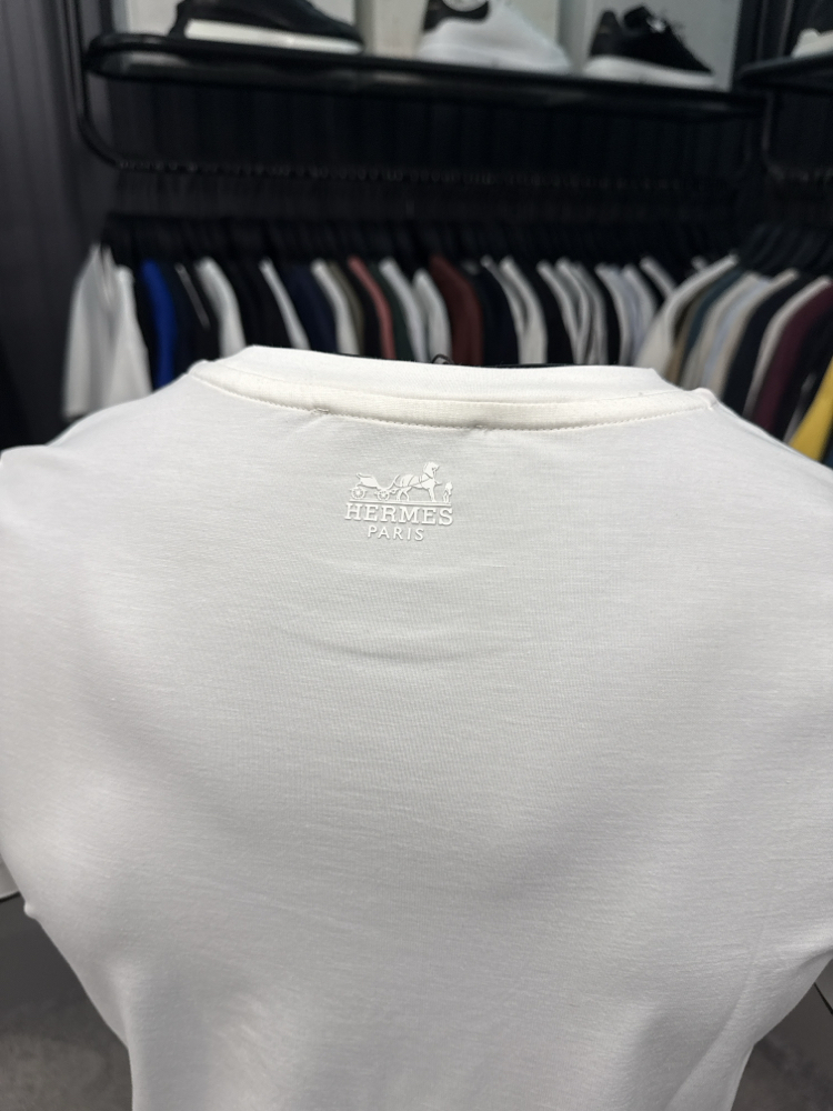 İthal Hermes T-shirt Kırışmayan Kumaş (15054-Beyaz)