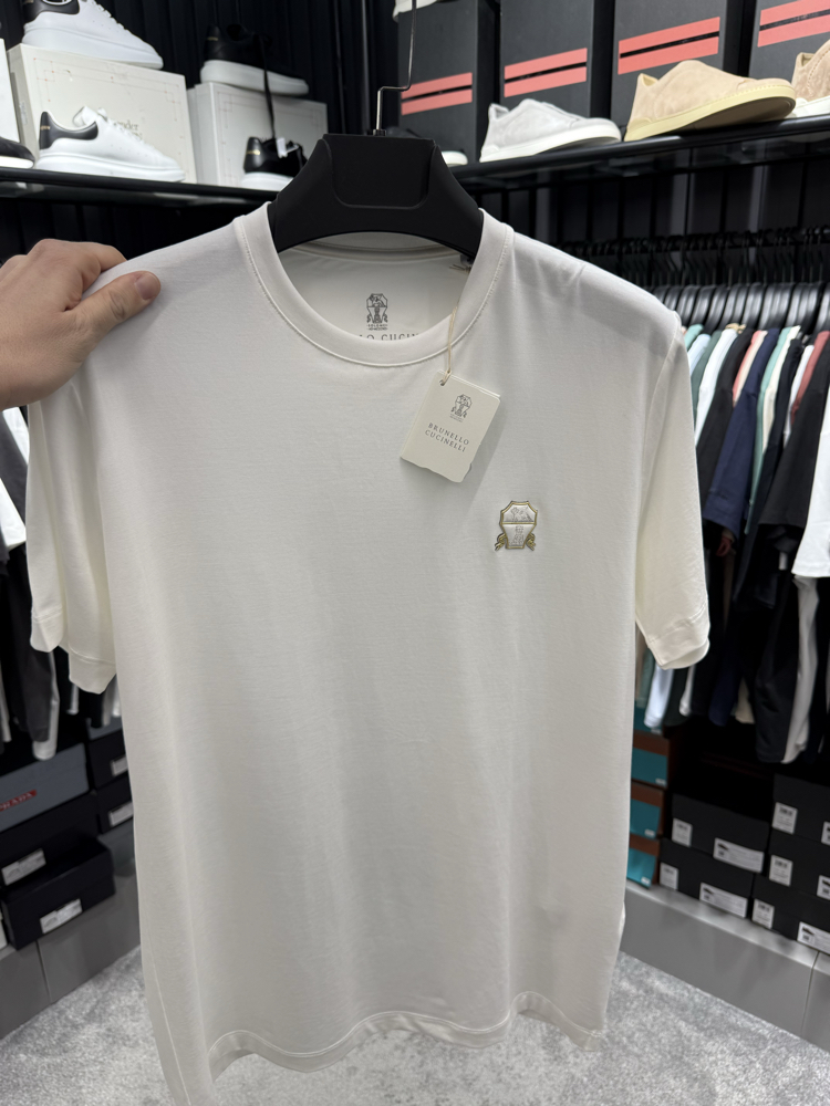 İthal Brunello Cucinelli T-shirt Kırışmayan Kumaş (9462-Beyaz)