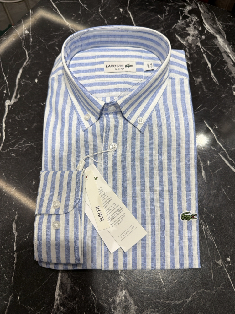 Premium Çizgili Ham Keten Gömlek (534 Mavi)