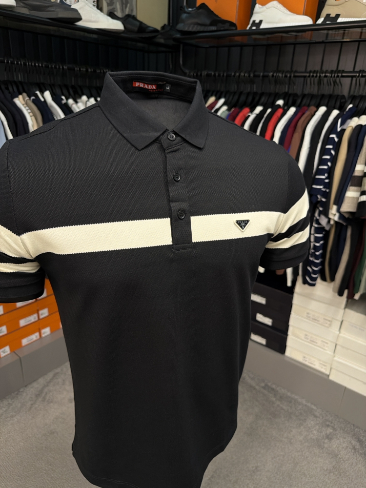 İthal Prada Polo Yaka Kırışmayan Kumaş (6956-Siyah)
