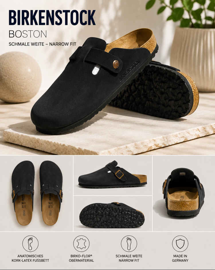 Birkenstock Yeni Sezon Boston Süet Terlik (Siyah)